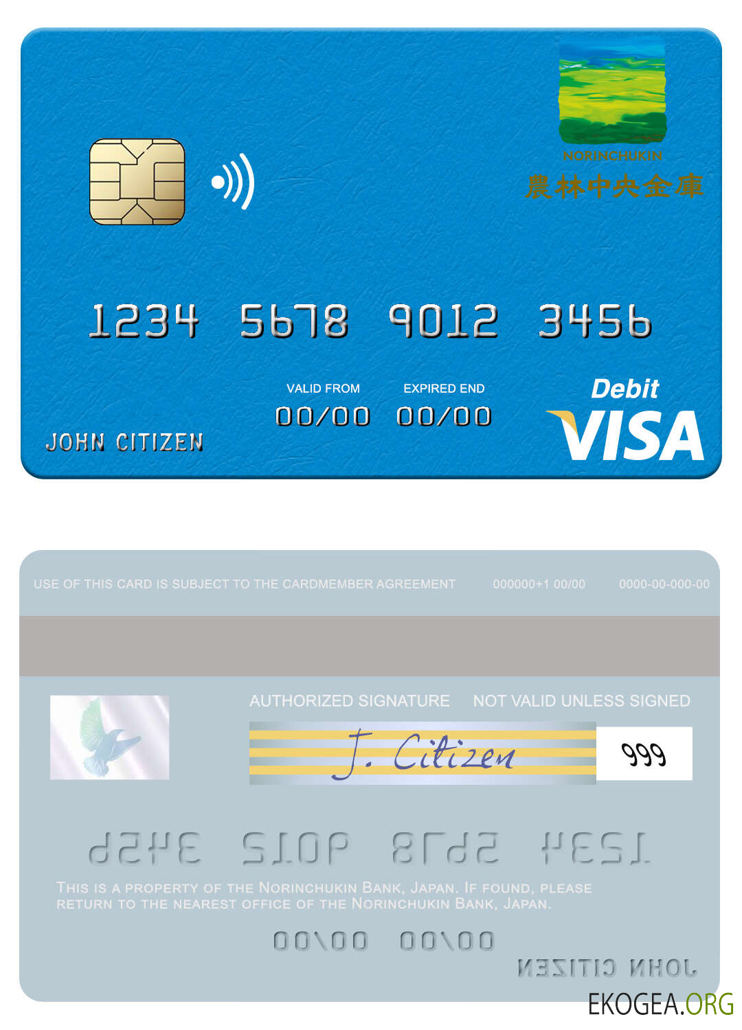 Carte de débit visa de la banque Norinchukin du Japon